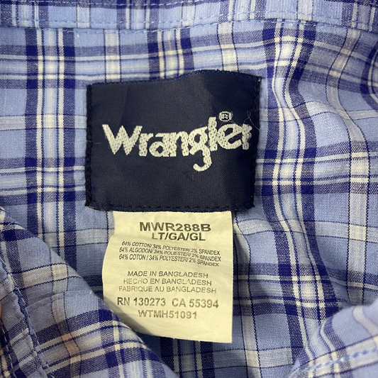 Vintage Wrangler Blue Checkered Short-Sleeve Button-Up (L)