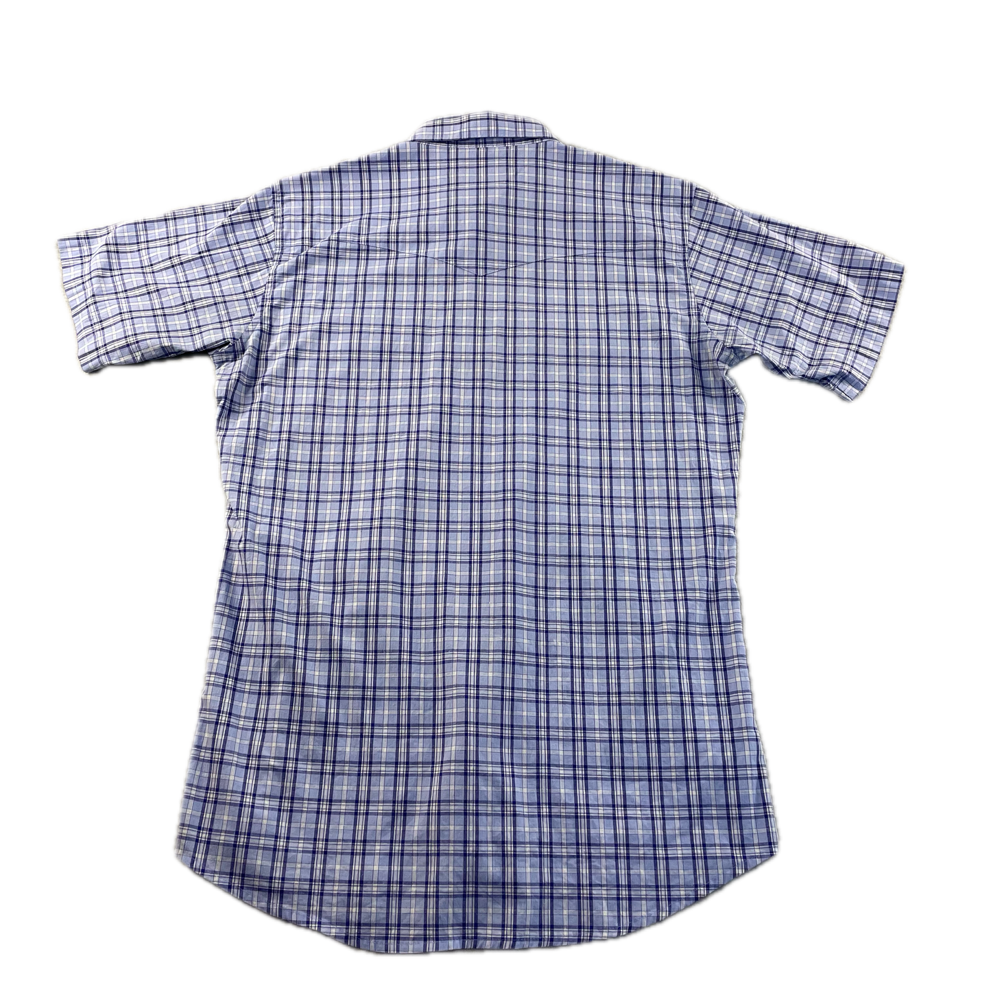 Vintage Wrangler Blue Checkered Short-Sleeve Button-Up (L)