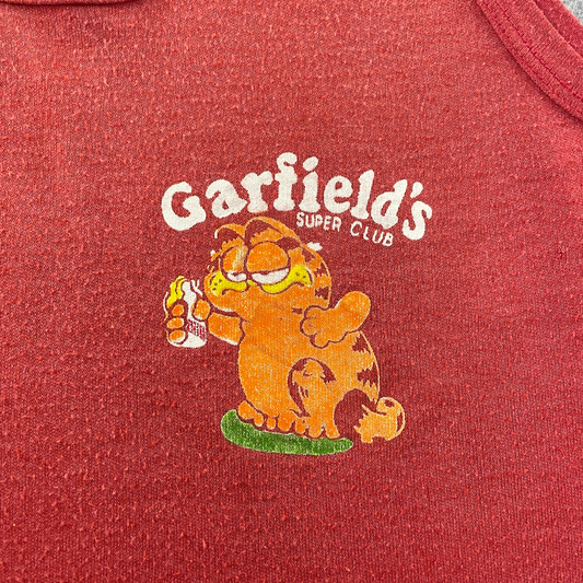 Rare Vintage 1980s Garfield Super Club Tank Top – Made in Philippines, Jigsaw Tag (L)