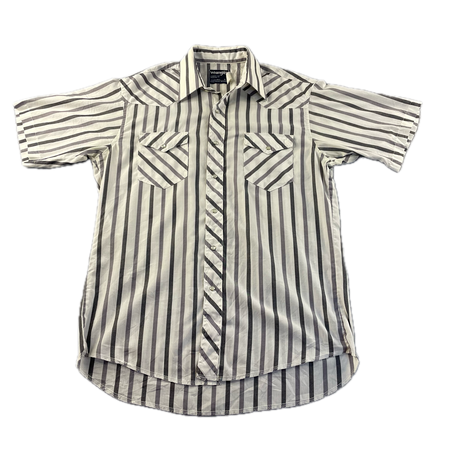 Vintage Wrangler Striped Grey Short-Sleeve Button-Up (XL)