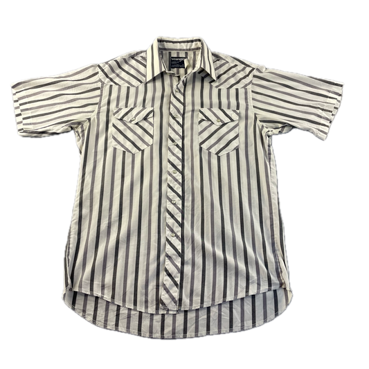 Vintage Wrangler Striped Grey Short-Sleeve Button-Up (XL)