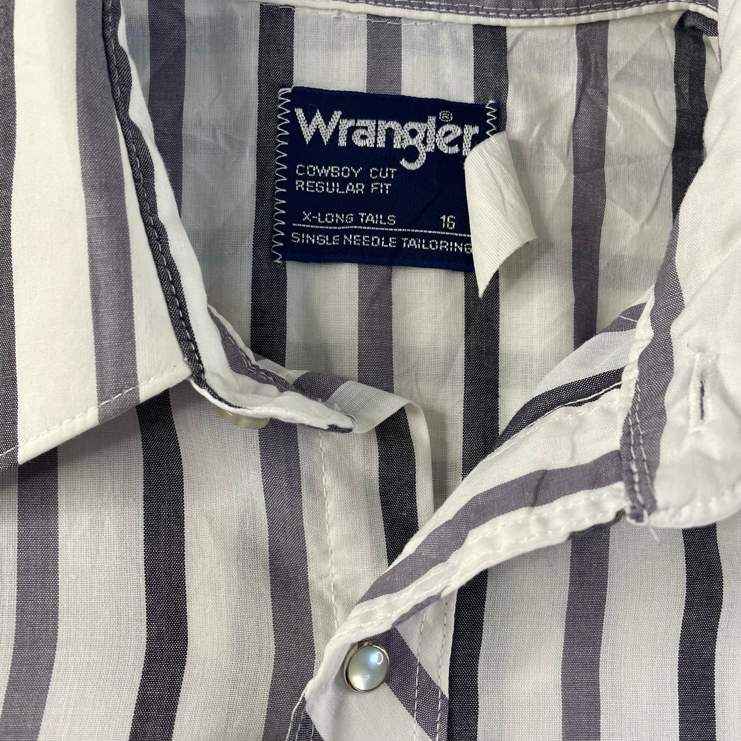 Vintage Wrangler Striped Grey Short-Sleeve Button-Up (XL)