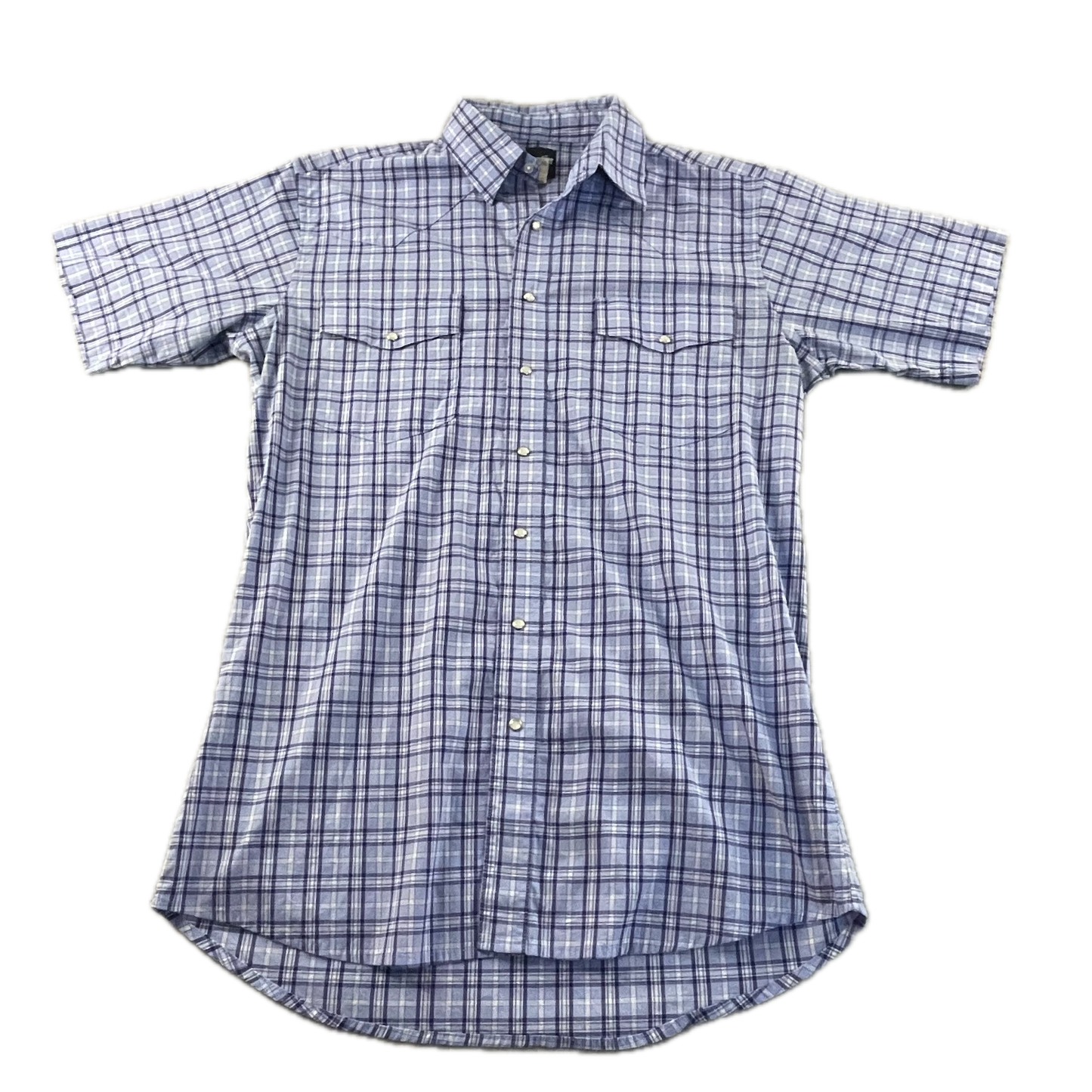 Vintage Wrangler Blue Checkered Short-Sleeve Button-Up (L)