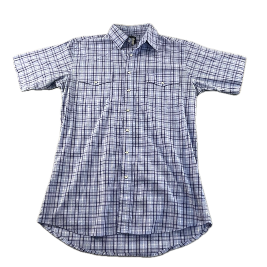 Vintage Wrangler Blue Checkered Short-Sleeve Button-Up (L)
