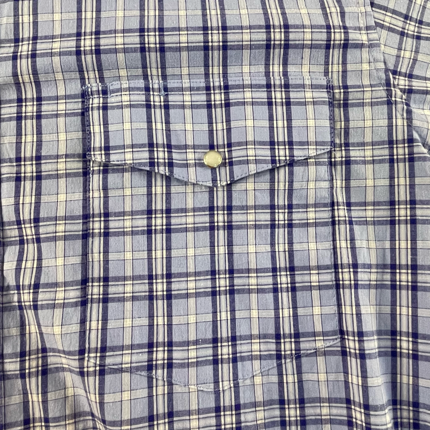 Vintage Wrangler Blue Checkered Short-Sleeve Button-Up (L)