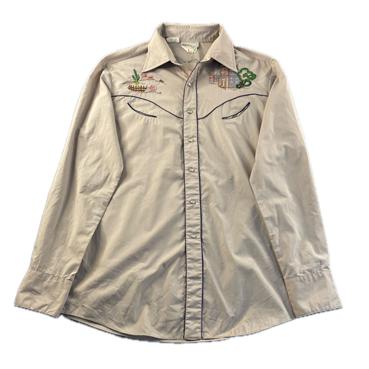 Vintage Rocking Ranch Wear Grey Long-Sleeve Button-Up (L)