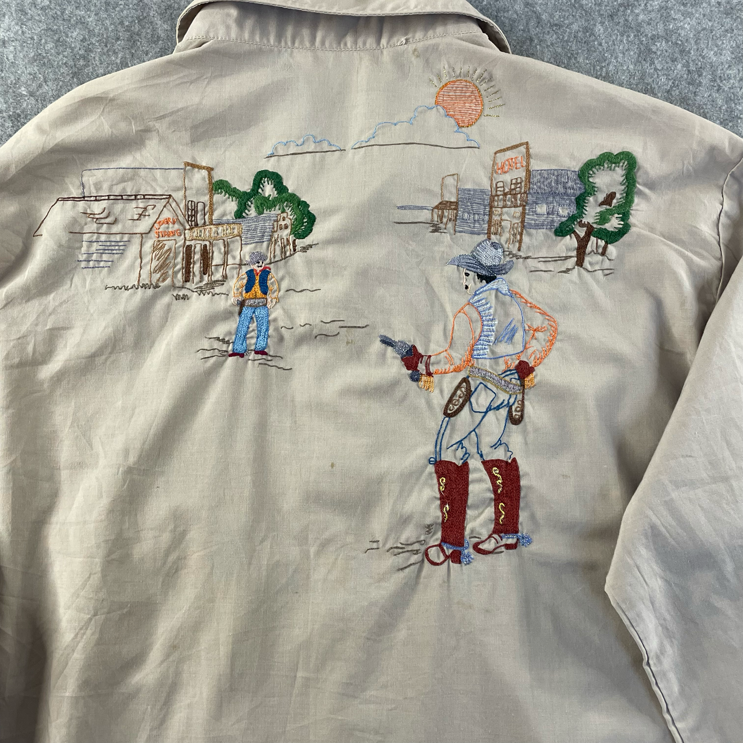 Vintage Rocking Ranch Wear Grey Long-Sleeve Button-Up (L)