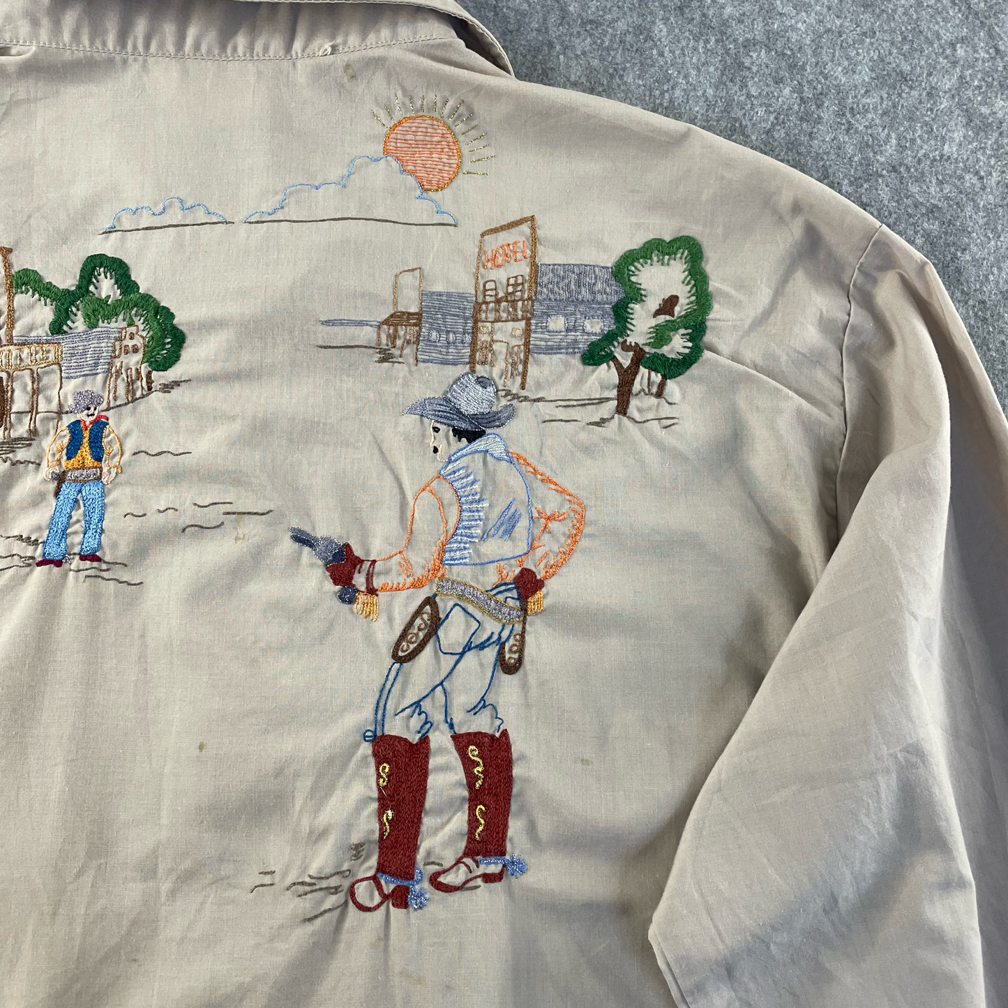 Vintage Rocking Ranch Wear Grey Long-Sleeve Button-Up (L)