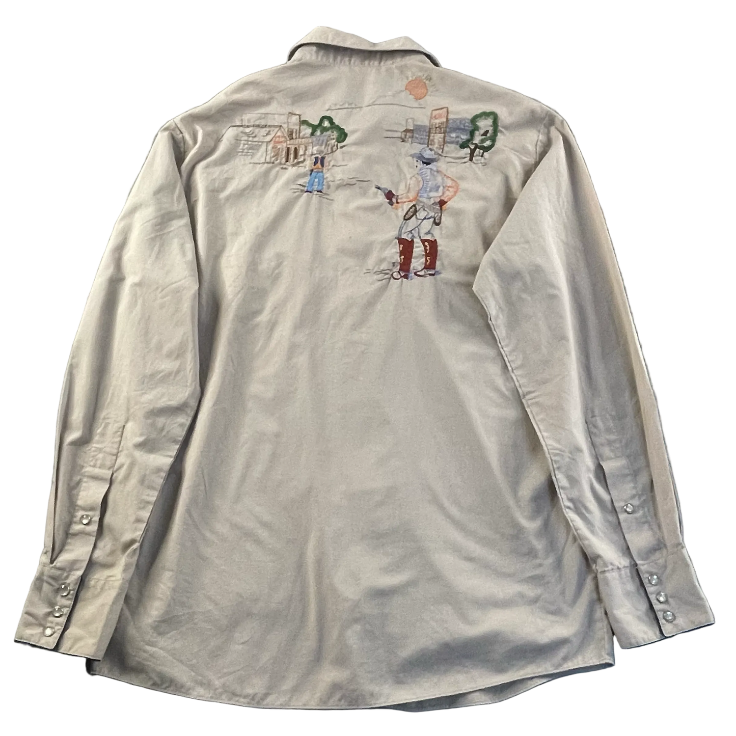 Vintage Rocking Ranch Wear Grey Long-Sleeve Button-Up (L)