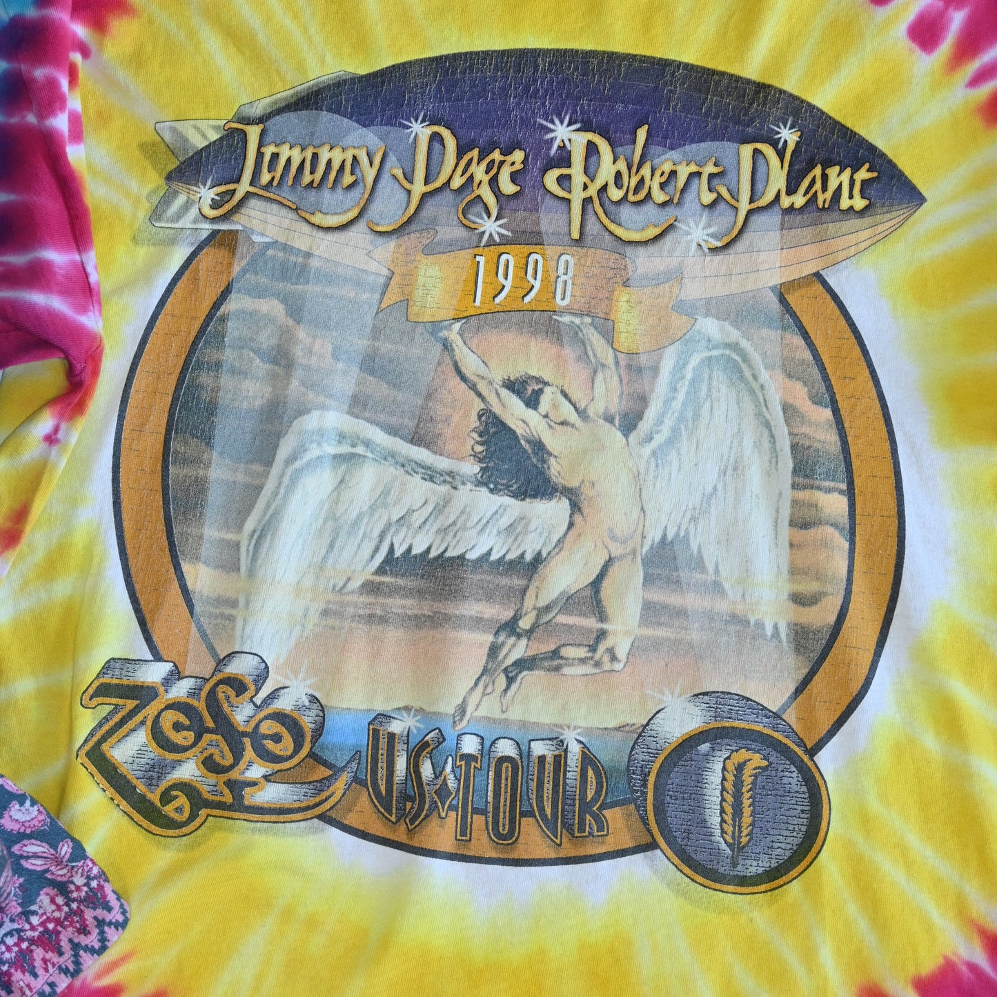 Vintage 1998 Jimmy Page & Robert Plant 'ZOSO' U.S. Tour Tie-Dye T-Shirt (XL)