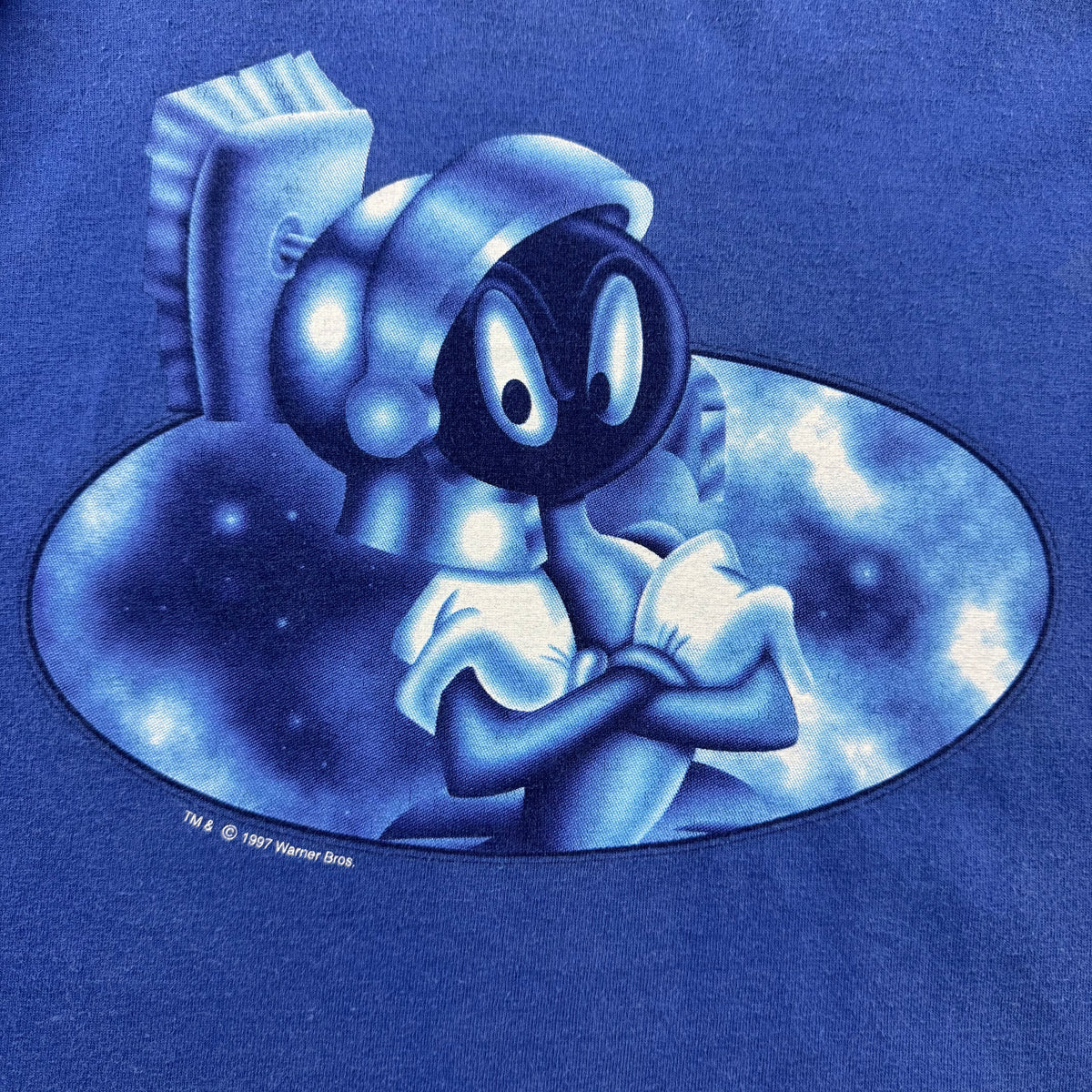 Vintage 1997 Looney Tunes Marvin the Martian Blue Graphic Tee (XL)