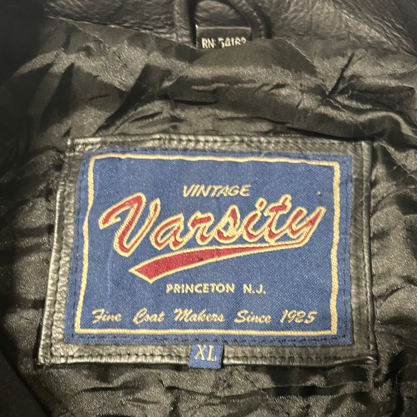 Vintage Varsity Black Jacket With Leather Sleeves (2XL)