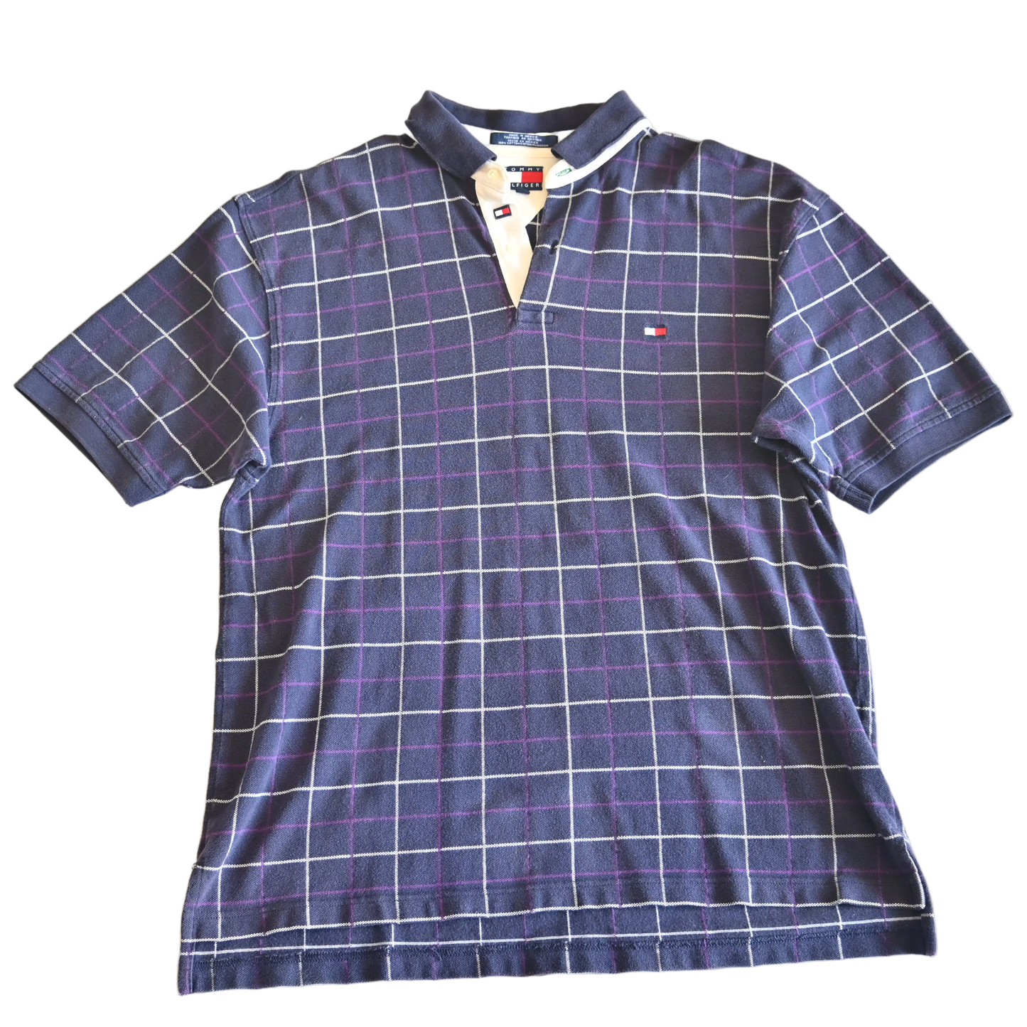 VINTAGE TOMMY HILFIGER PURPLE CHECK POLO (XL)