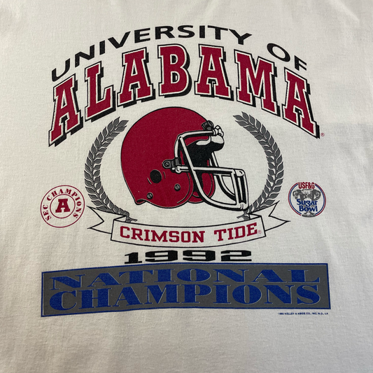 Vintage 1992 University of Alabama National Champion White T-Shirt (L)