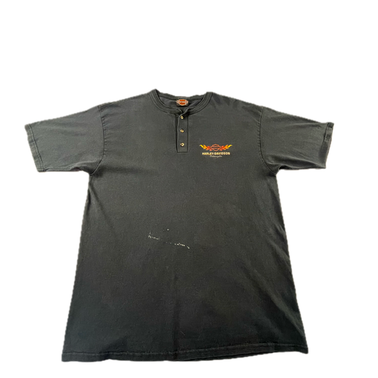 Vintage Harley Davidson Taku Black T-shirt with Buttons (XL)