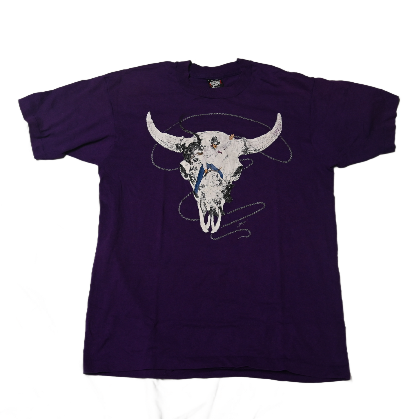 VINTAGE BULL RIDING PURPLE T-SHIRT (L)