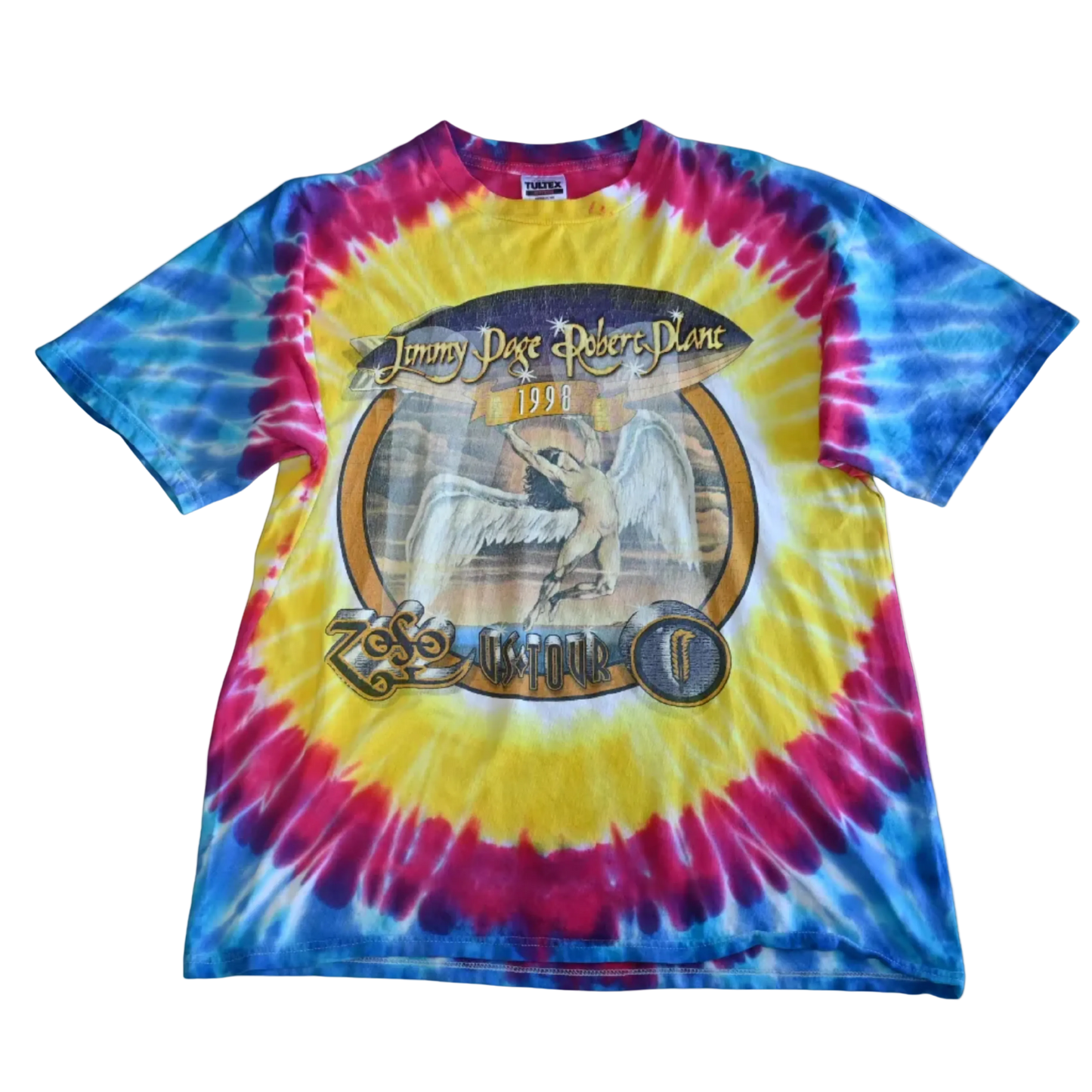 Vintage 1998 Jimmy Page & Robert Plant 'ZOSO' U.S. Tour Tie-Dye T-Shirt (XL)