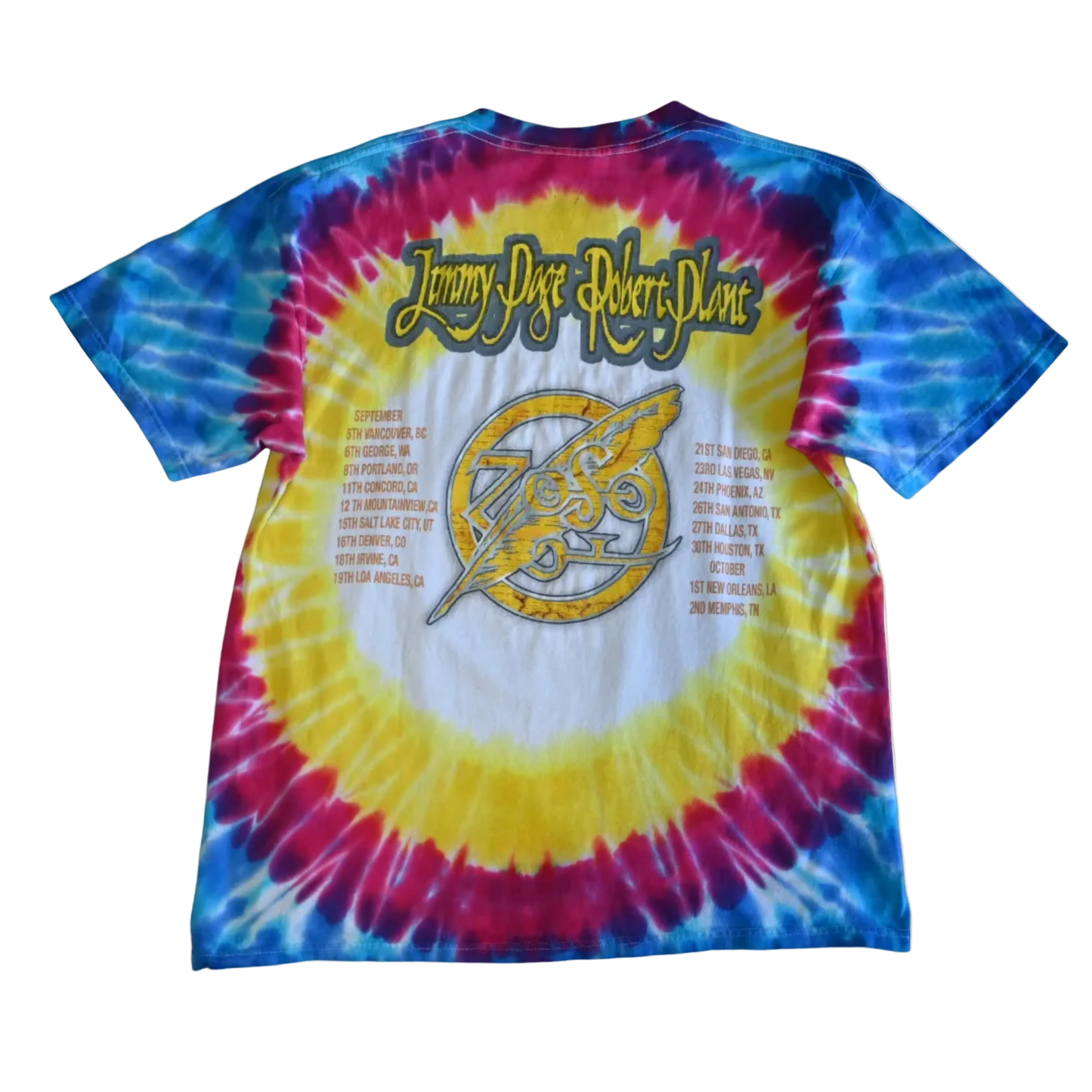 Vintage 1998 Jimmy Page & Robert Plant 'ZOSO' U.S. Tour Tie-Dye T-Shirt (XL)