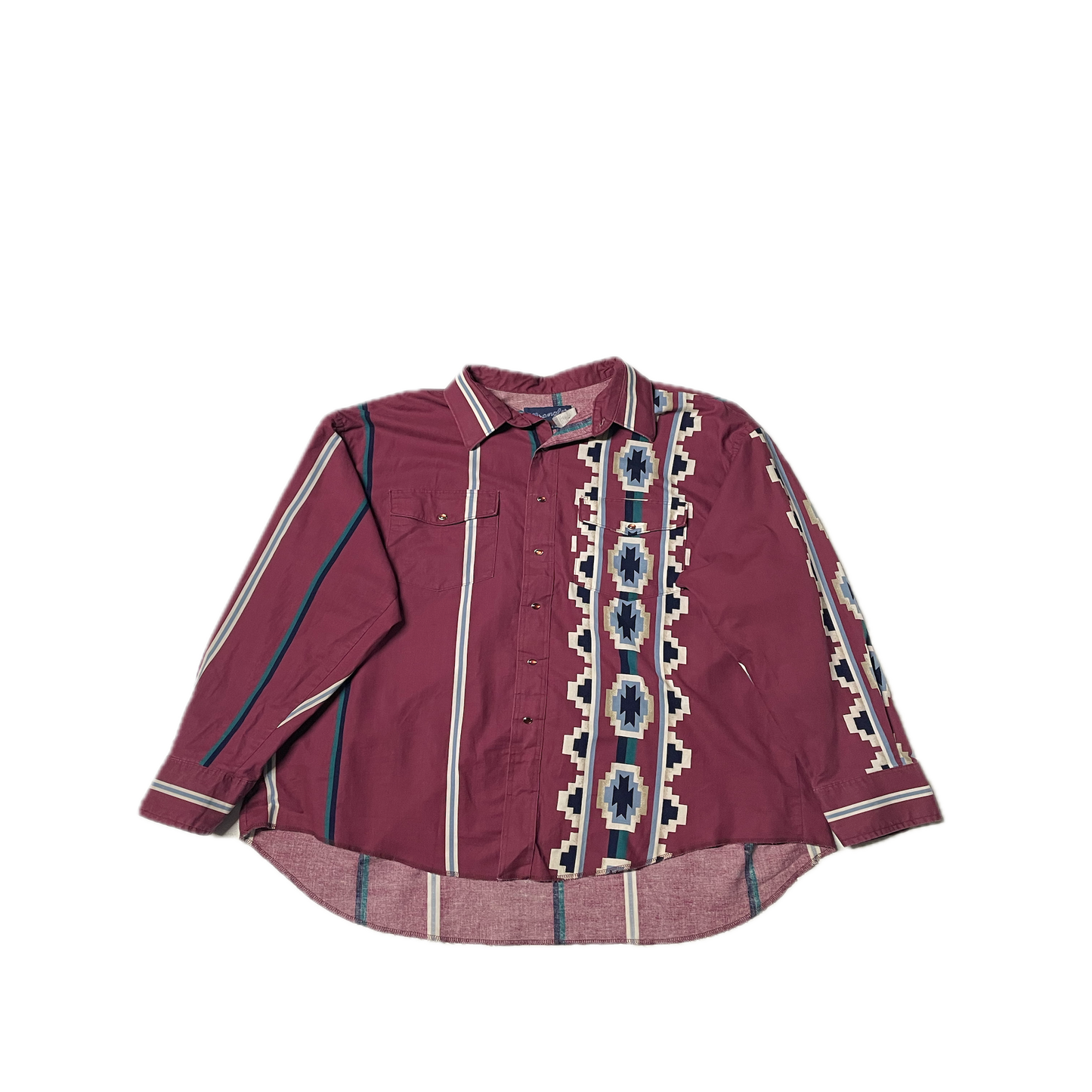 WRANGLER BURGUNDY BUTTON UP W/ PATTERN (XL)