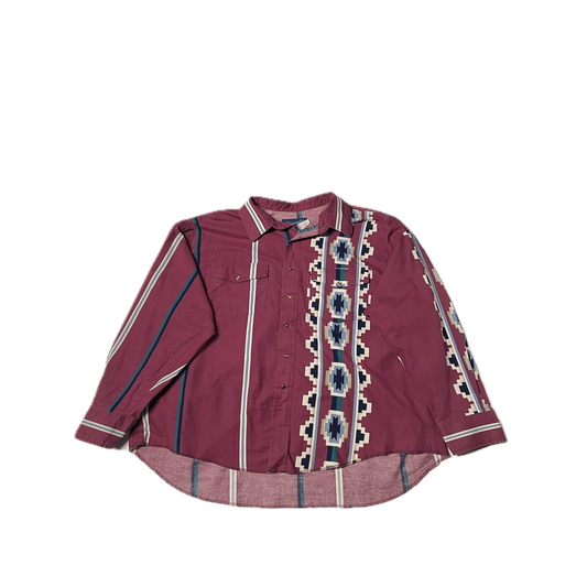 WRANGLER BURGUNDY BUTTON UP W/ PATTERN (XL)