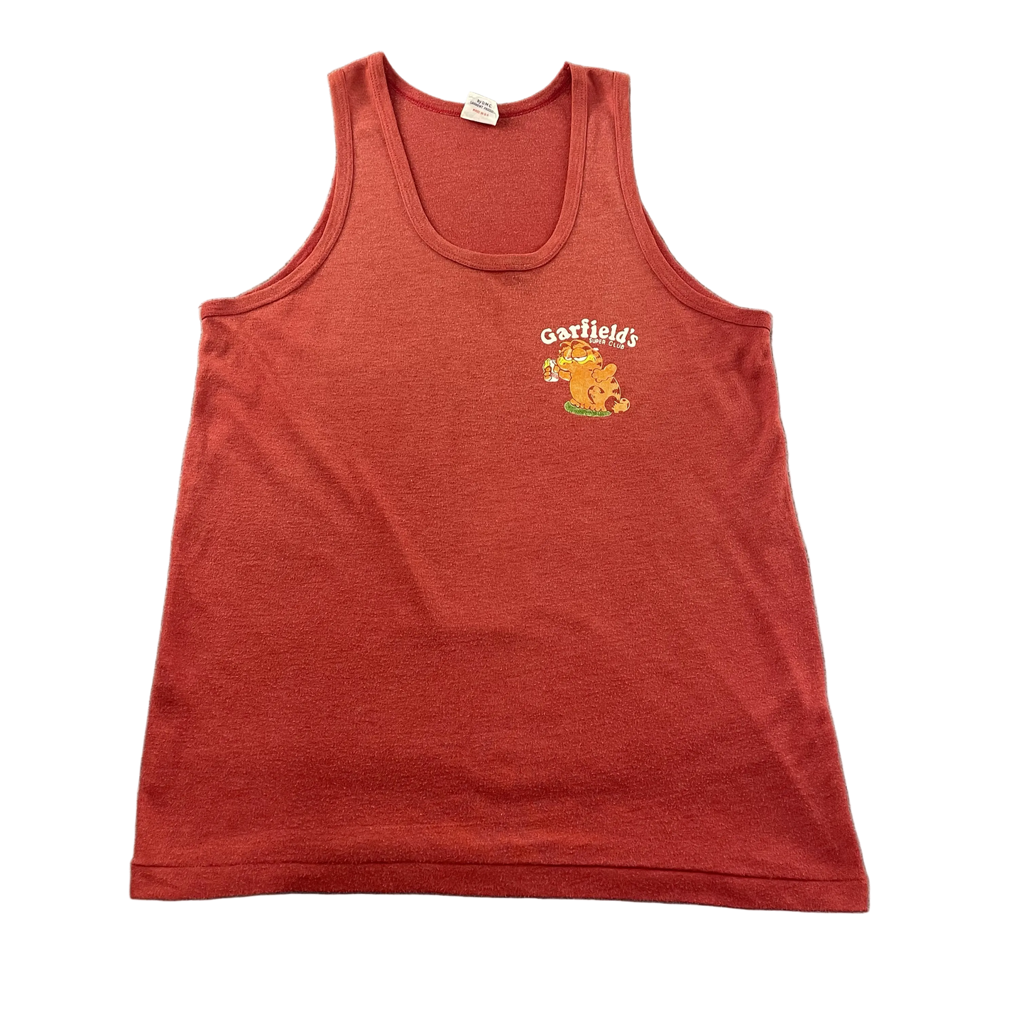 Rare Vintage 1980s Garfield Super Club Tank Top – Made in Philippines, Jigsaw Tag (L)
