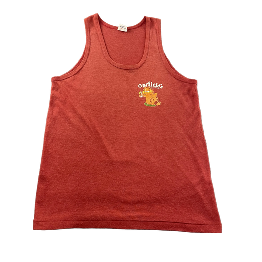 Rare Vintage 1980s Garfield Super Club Tank Top – Made in Philippines, Jigsaw Tag (L)
