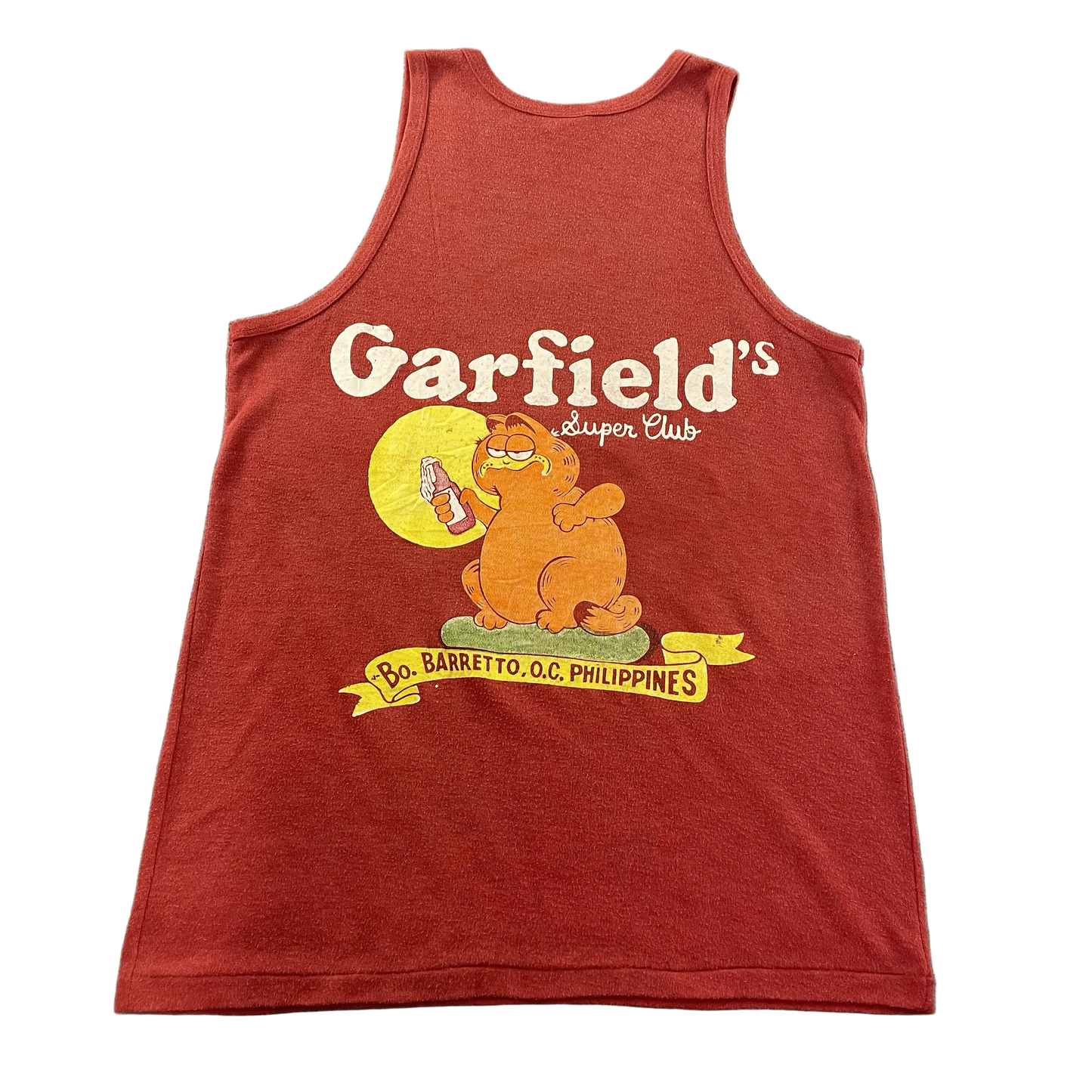 Rare Vintage 1980s Garfield Super Club Tank Top – Made in Philippines, Jigsaw Tag (L)
