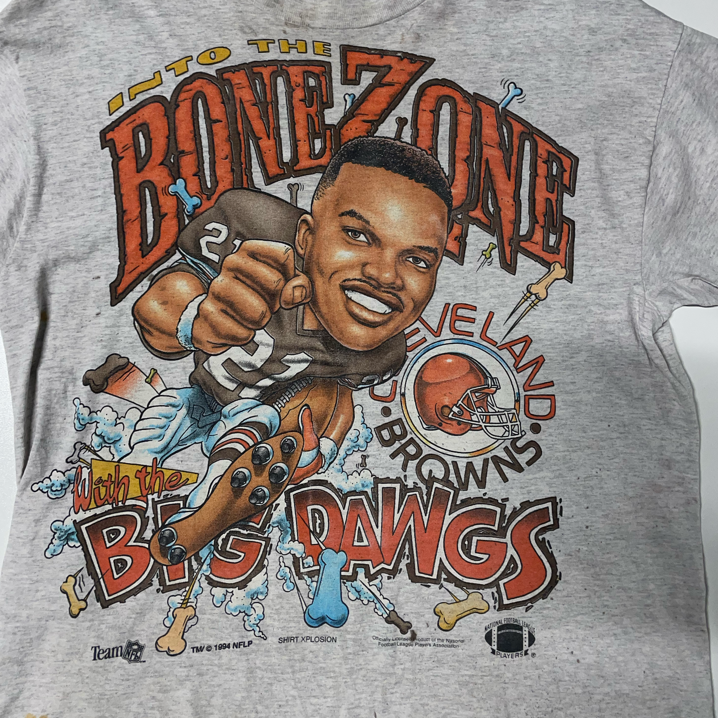 VINTAGE 1994 CLEVELAND BROWNS BONE ZONE GREY T-SHIRT (M)
