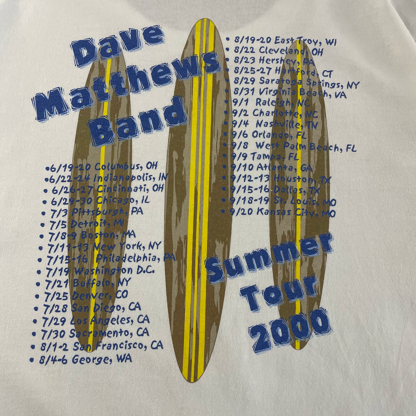 Vintage Authentic Dave Matthews Band 2000 Tour White Tee (XL)
