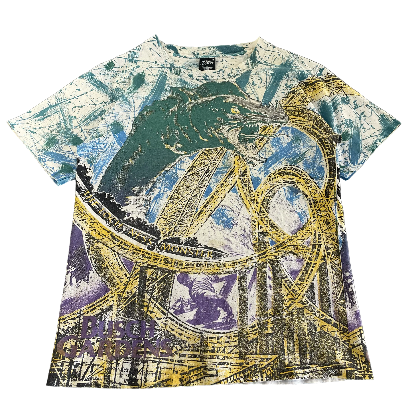 Vintage 90s Loch Ness Monster Busch Gardens All-Over-Print Tee (L)