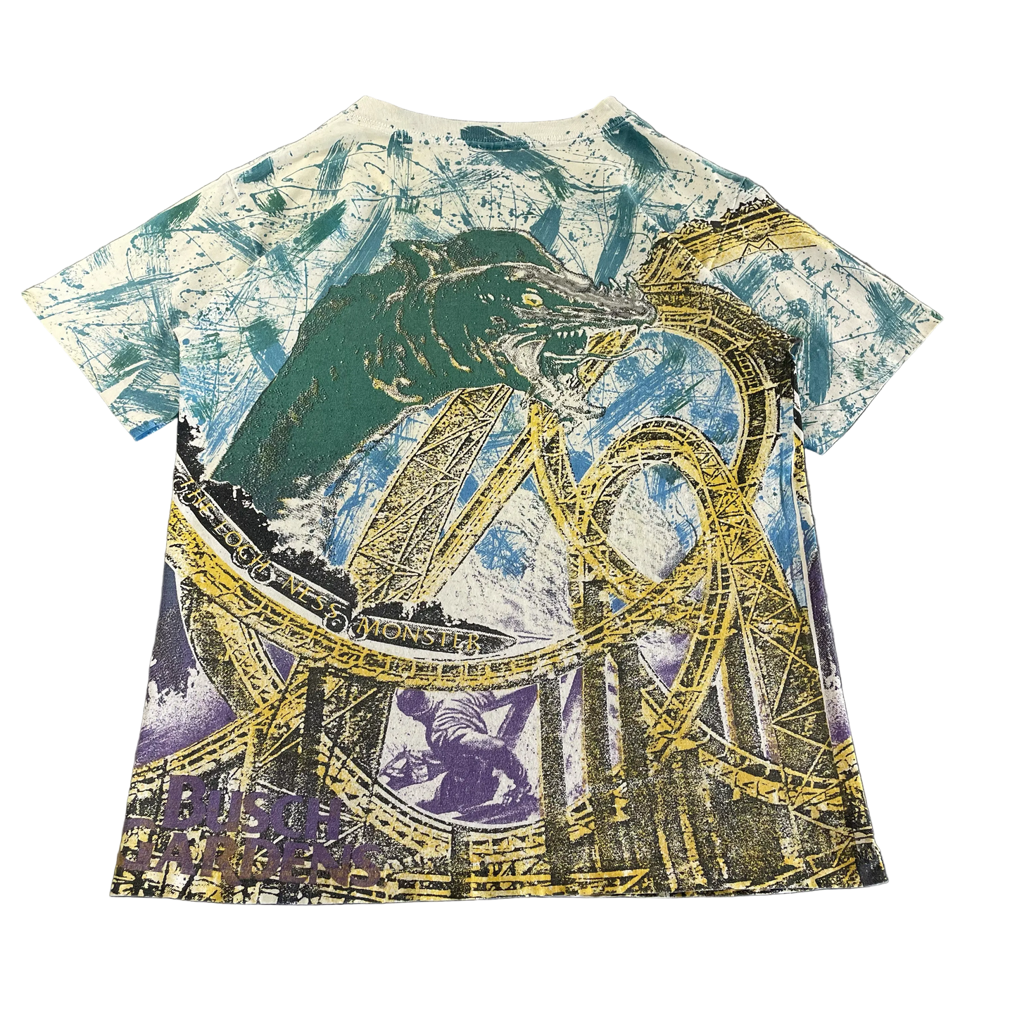 Vintage 90s Loch Ness Monster Busch Gardens All-Over-Print Tee (L)